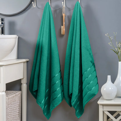 Mocassi Fluffy Thick 2-Pack Premium Turkish Cotton 4-Line Stripe Bath Towel Set, Absorbent Breathable Water-Absorbent Body Towels, 27x54 in