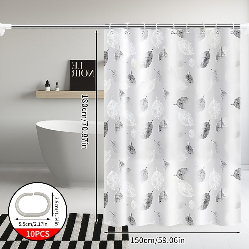 Fresh Leaf High-End Bathroom Shower Curtain, Thickened Shower Curtain, Bathroom Partition Door Curtain, Shower Curtain, Shower Cover, Shower Room Partition, Geometric Printed Shower Curtain