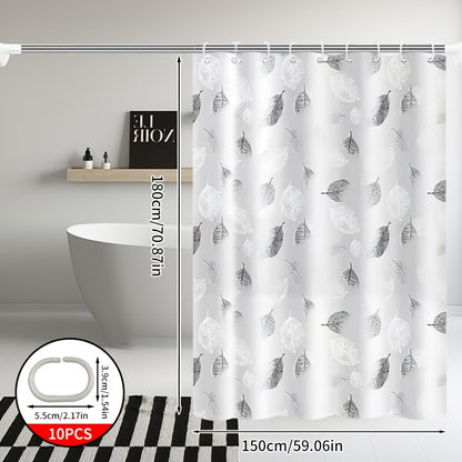 Fresh Leaf High-End Bathroom Shower Curtain, Thickened Shower Curtain, Bathroom Partition Door Curtain, Shower Curtain, Shower Cover, Shower Room Partition, Geometric Printed Shower Curtain