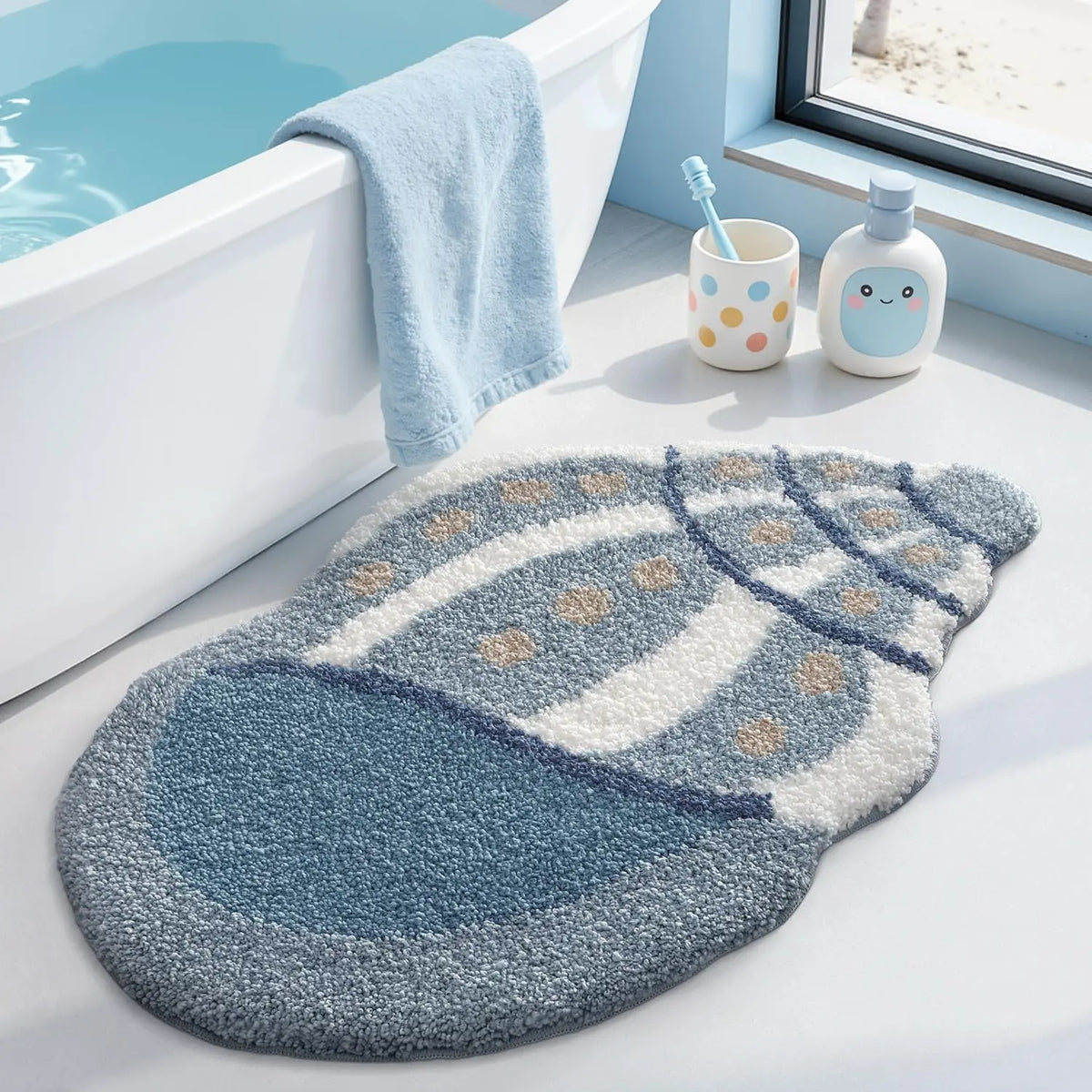 LUMI Thick Ocean Shell Beach Bathroom Rug, Non-Slip Ultra Soft Washable Absorbent Quick Dry Microfiber Mat, 20"x35" for Shower Floor, Bathroom Decor