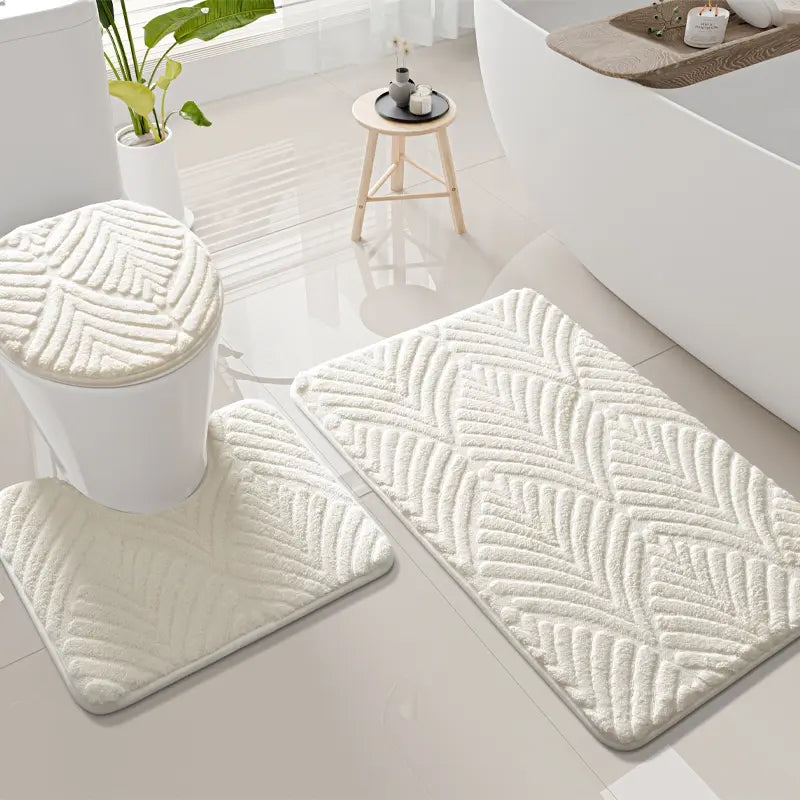 High-Quality 3-Piece Cotton Velvet Bath Mat Set, Non-Slip, Quick-Dry, Thickened 2cm, Absorbent Bathroom Mat, Ideal for Bathroom, Kitchen, Laundry Room, Bedroom, Soft Bath Mats