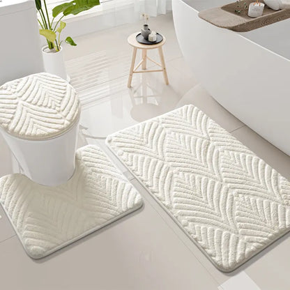 High-Quality 3-Piece Cotton Velvet Bath Mat Set, Non-Slip, Quick-Dry, Thickened 2cm, Absorbent Bathroom Mat, Ideal for Bathroom, Kitchen, Laundry Room, Bedroom, Soft Bath Mats