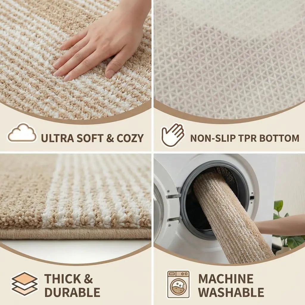 Bathroom Mat 26x18, Soft Absorbent Striped Bath Mats, Machine Washable Microfiber Floor Mats for Bathroom Tubs, Sinks and Showers,Dark Brown