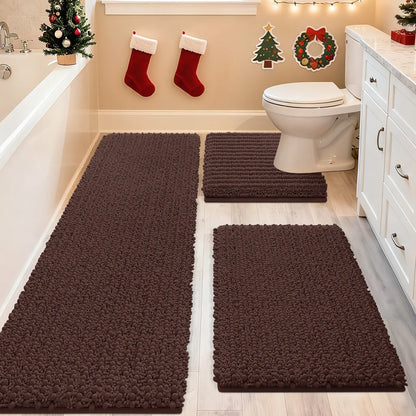 ACCUMTEK Upgrade Extra Large Bathroom Rug Set Ultra Soft, Thick Absorbent Bath Mats, Non Slip Chenille Toilet Mat for Bathroom, Bedroom, Kitchen