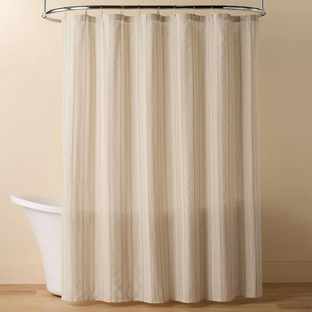 Minimalist Decorative Green Vertical Stripe Linen-Cotton Shower Curtain, Hanging Bathroom Accessory - Hearth & Hand with Magnolia