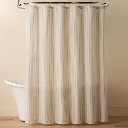 Minimalist Decorative Green Vertical Stripe Linen-Cotton Shower Curtain, Hanging Bathroom Accessory - Hearth & Hand with Magnolia