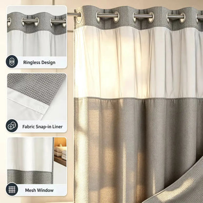 Waterproof Double-Layer Shower Curtain Set - Removable Inner Liner, Translucent Mesh Top for Natural Light & Privacy, Easy Installation, Practical for Bathroom Window & Renovation (Hooks Not Included), Water Proof, Shower Curtains