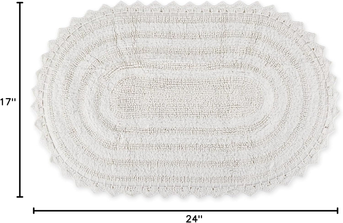 DII Crochet Collection Reversible Bath Mat, Small Oval, 17x24, White