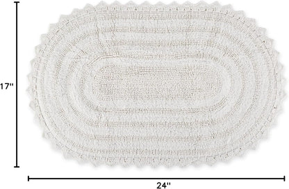 DII Crochet Collection Reversible Bath Mat, Small Oval, 17x24, White