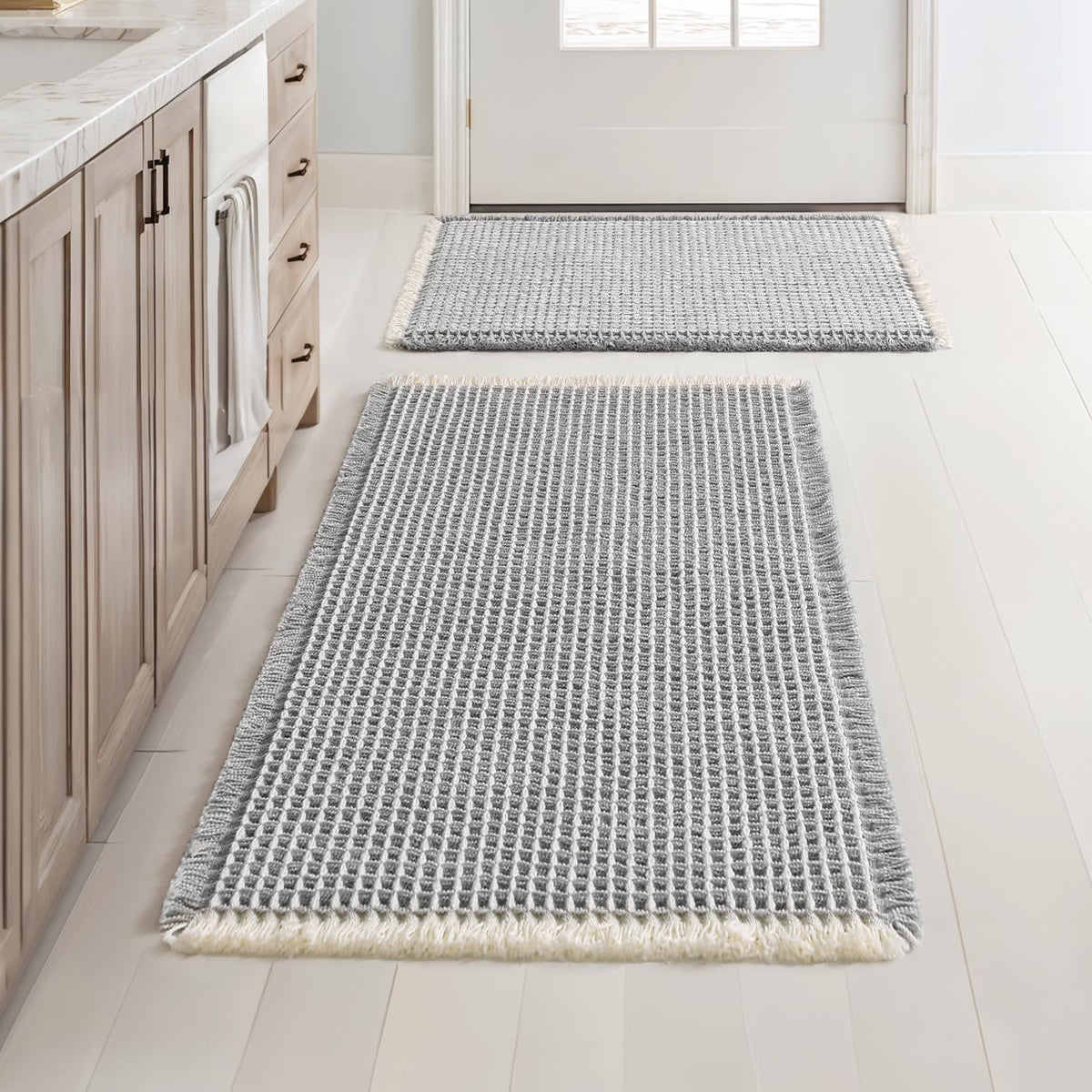 MIULEE Set of 2 Waffle Bathroom Rugs Boho Bath Mat Brown 18x30 Inch