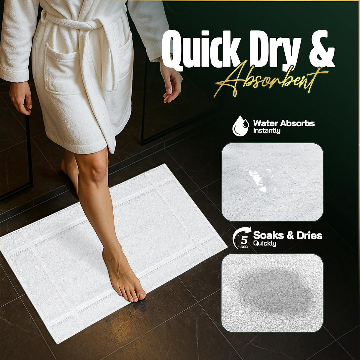 Pearl Linens 6 Pack Cotton Bath Mats for Bathroom, 20" X 30", White