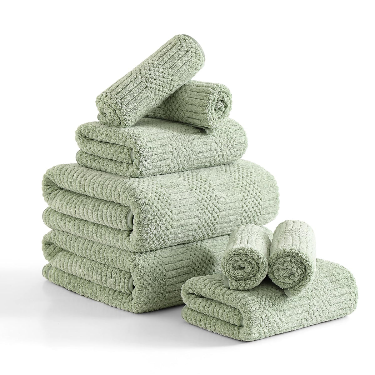 Ycosy 8-Piece Bath Towels Set,2 Oversized Bath Sheet,2 Hand Towels and 4 Washcloths - 600 GSM Soft Microfiber Highly Absorbent Quick Dry Shower Towel Collection for Bathroom Hotel and Spa,Mint Green