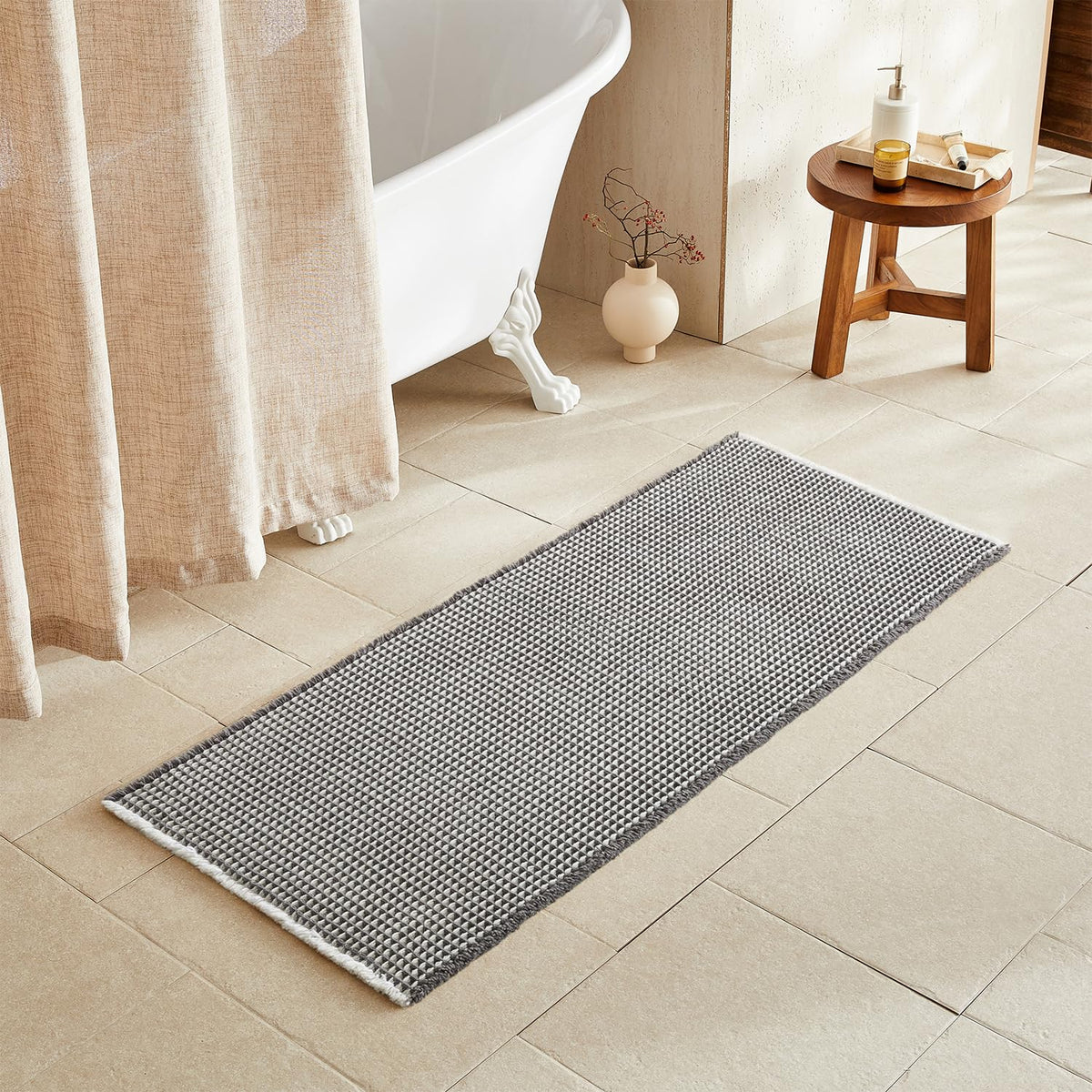 TYUU Waffle Bath Mat, Boho Bathroom Rugs Non Slip Washable, 30x20 Khaki