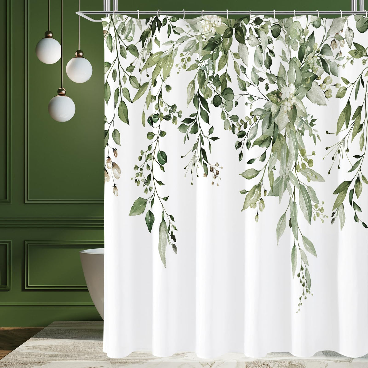 Gibelle Grey Eucalyptus Shower Curtain, Watercolor Floral Print, 72x72