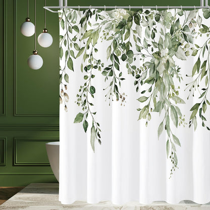 Gibelle Grey Eucalyptus Shower Curtain, Watercolor Floral Print, 72x72