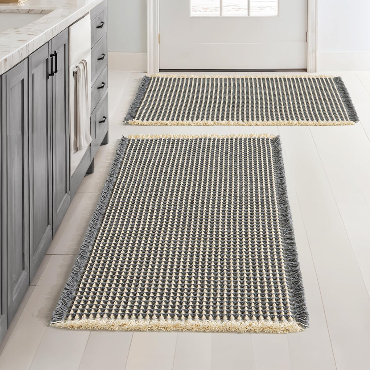 MIULEE Set of 2 Waffle Bathroom Rugs Boho Bath Mat Brown 18x30 Inch