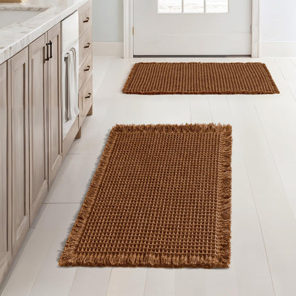 MIULEE Set of 2 Waffle Bathroom Rugs Boho Bath Mat Brown 18x30 Inch
