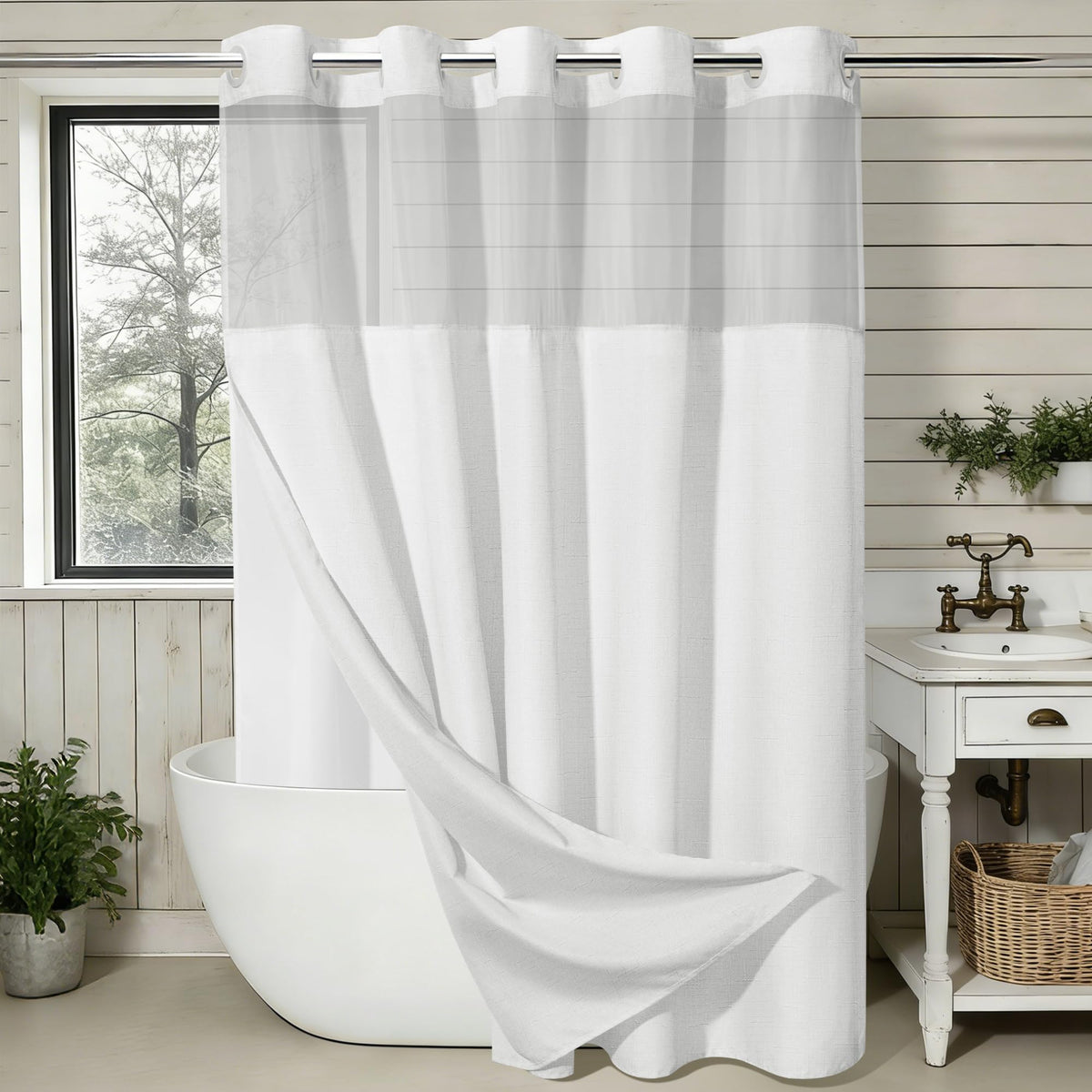 SORTTO Ringless Slub Shower Curtain with Snap in Liner, 71x74, Black