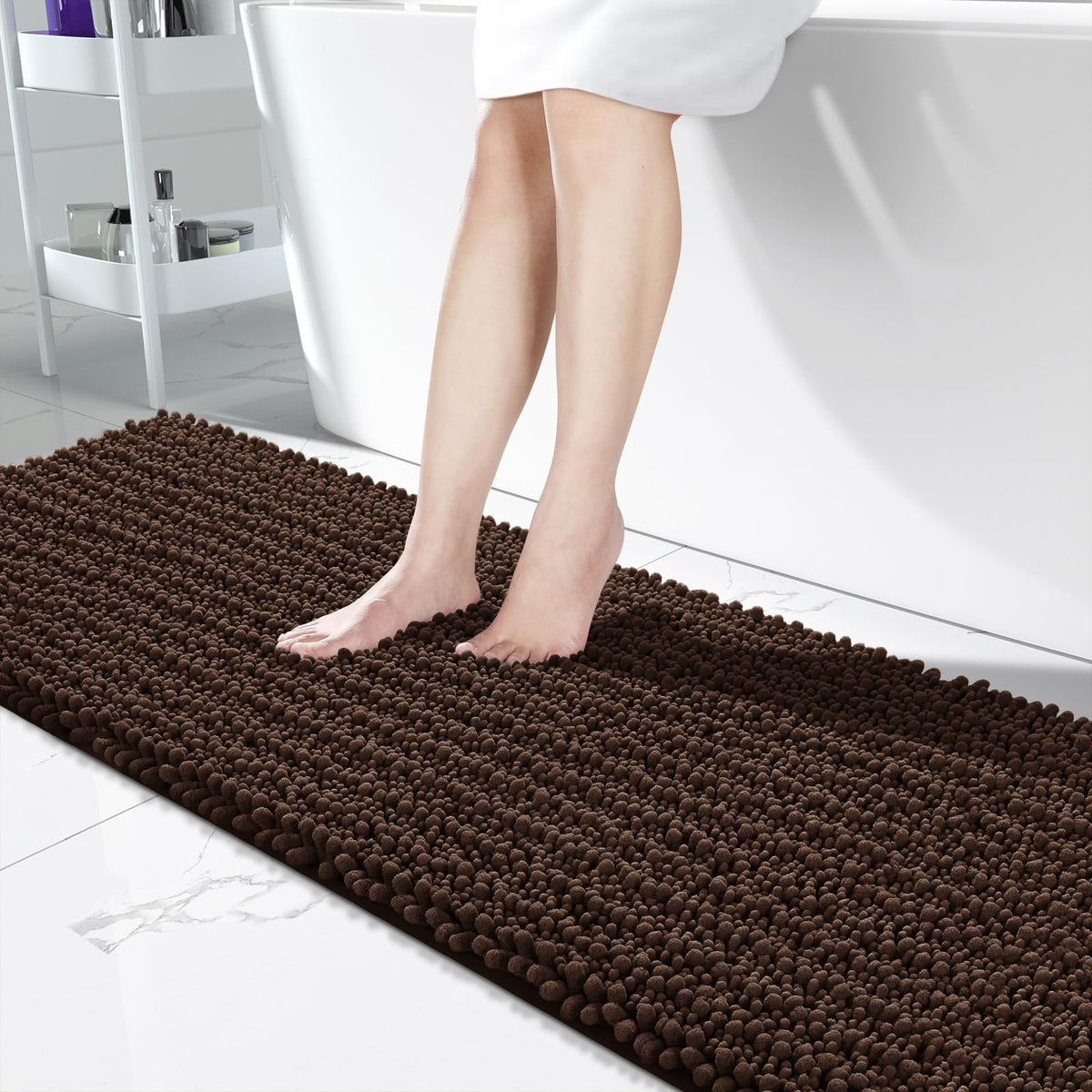 Yimobra Bathroom Rugs Non-Slip Washable – Extra Soft & Absorbent Chenille Bath Mat, Quick-Dry Plush Shaggy Floor & Vanity Bath Rugs for Tub & Shower, Modern Home Decor Accessories, 24 x 17, Grey