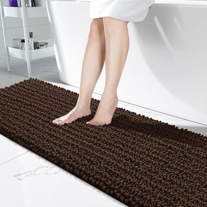 Yimobra Bathroom Rugs Non-Slip Washable – Extra Soft & Absorbent Chenille Bath Mat, Quick-Dry Plush Shaggy Floor & Vanity Bath Rugs for Tub & Shower, Modern Home Decor Accessories, 24 x 17, Grey