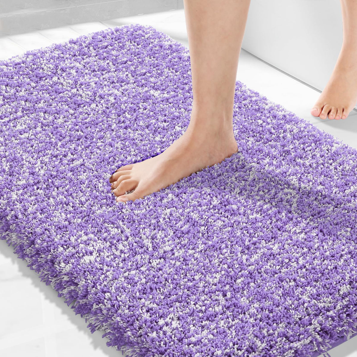 Yimobra Bathroom Rugs Non Slip Washable, Ultra Soft and Water Absorbent Bath Mats, Fluffy Shower Mat Outside, Plush Matts for Bathroom Floor/Sink, 24X17, Home Decor Accessories, Light Gray and White