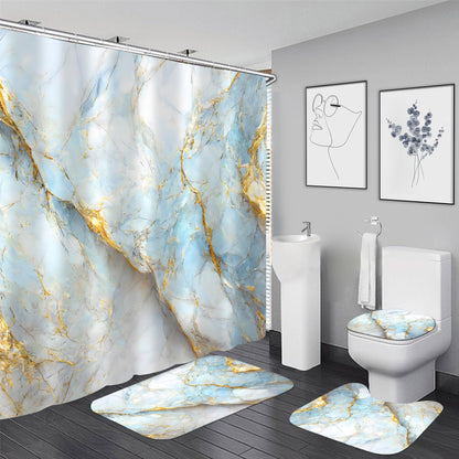 Nkzply 4 Pcs Black Marble Shower Curtain Sets with Rugs Gold Bathroom Set