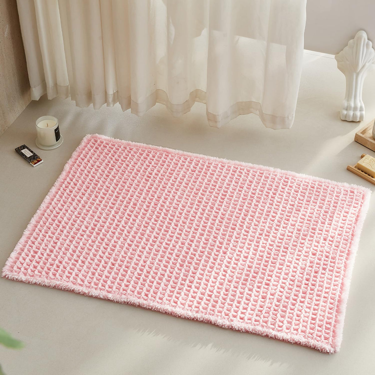 TYUU Waffle Bath Mat, Boho Bathroom Rugs Non Slip Washable, 30x20 Khaki