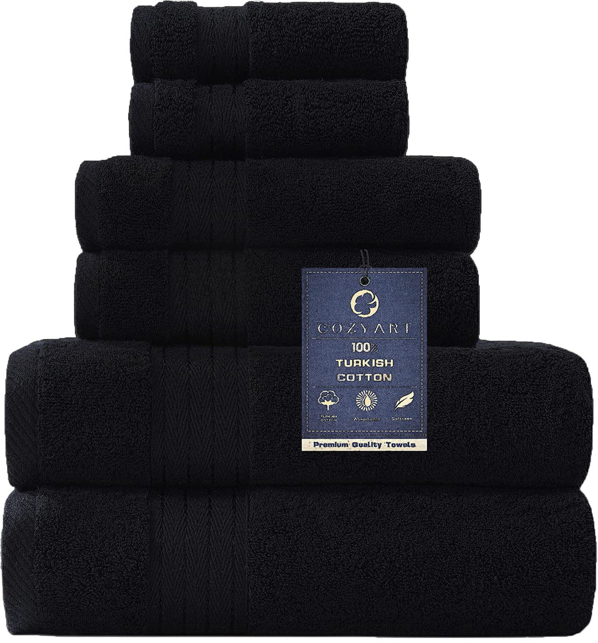 COZYART Luxury Bath Towel Set 6 Pcs, Dark Green 100% Turkish Cotton 650 GSM