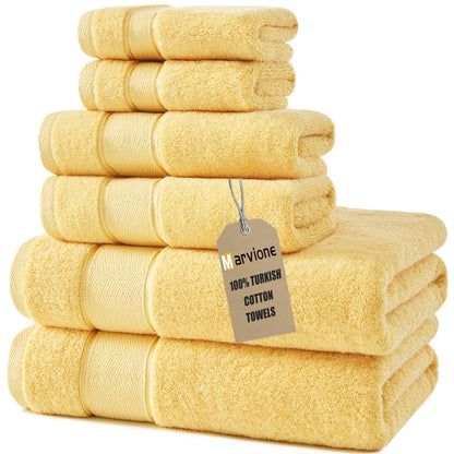 Marvione Bath Towels Set 6 Piece, 100% Turkish Cotton Luxury Towels