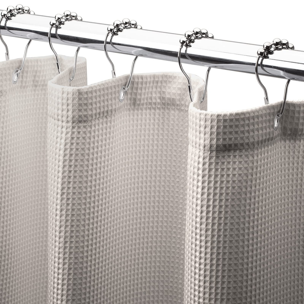 AmazerBath White Shower Curtain Fabric, Waffle Shower Curtains for Bathroom, Cloth Shower Curtain Heavy Duty, Thick Bathroom Shower Curtains Hotel Quality, Premium Polyester, 72x72 Inches