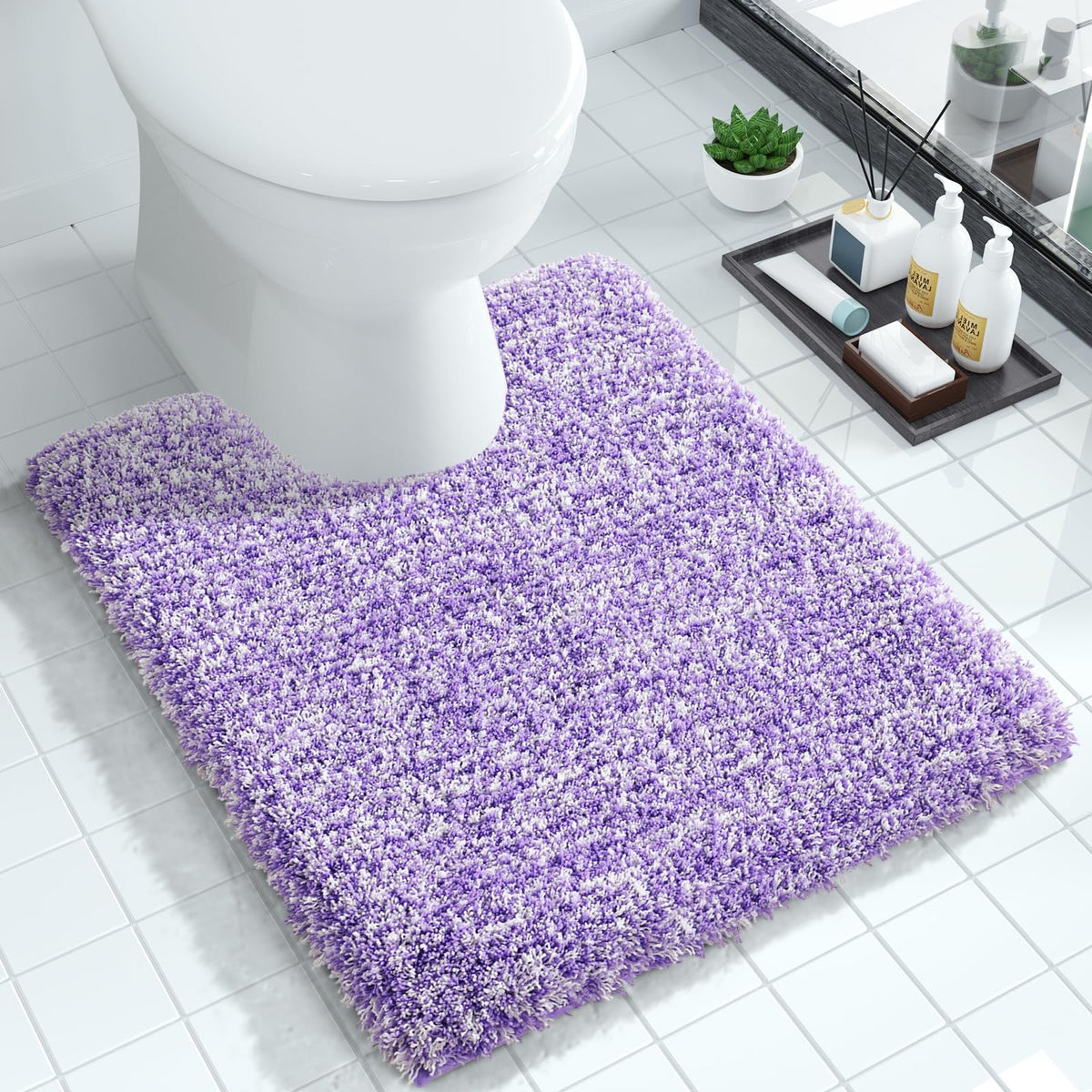 Yimobra Bathroom Rugs Non Slip Washable, Ultra Soft and Water Absorbent Bath Mats, Fluffy Shower Mat Outside, Plush Matts for Bathroom Floor/Sink, 24X17, Home Decor Accessories, Light Gray and White