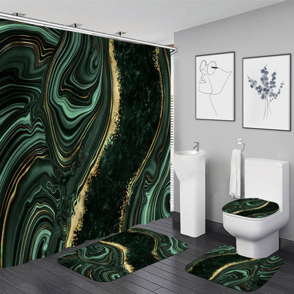 Nkzply 4 Pcs Black Marble Shower Curtain Sets with Rugs Gold Bathroom Set