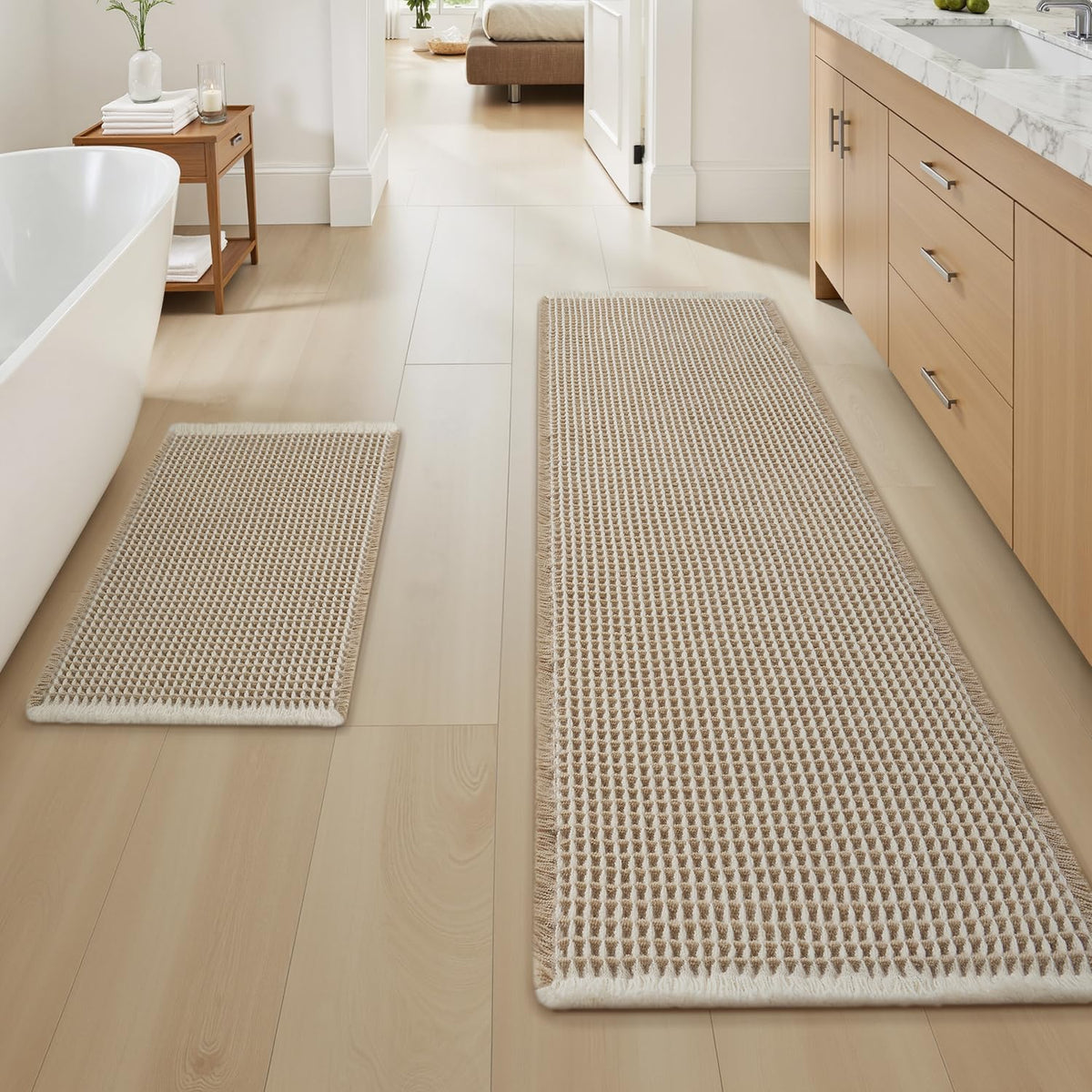 Upgraded Waffle Bath Mat Ultra Absorbent Non Slip Bathroom Mat, 17" x 24"