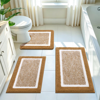 Pauwer Bathroom Rugs 3 Piece Set, Non Slip Washable Bath Mat, Dark Grey