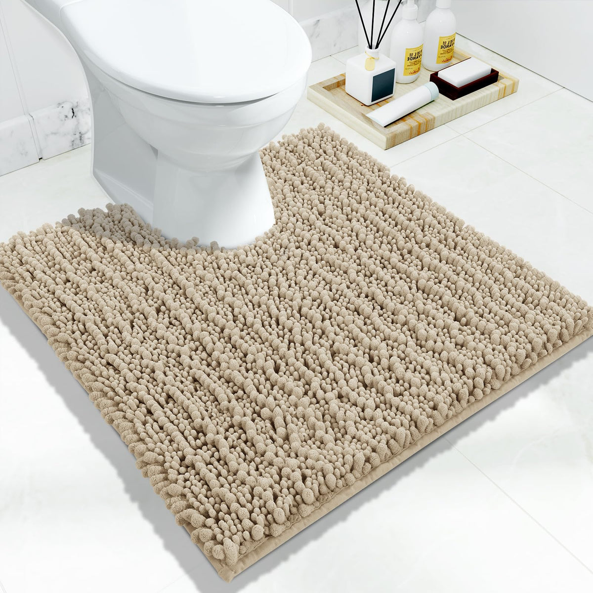 Yimobra Bathroom Rugs Non-Slip Washable – Extra Soft & Absorbent Chenille Bath Mat, Quick-Dry Plush Shaggy Floor & Vanity Bath Rugs for Tub & Shower, Modern Home Decor Accessories, 24 x 17, Grey