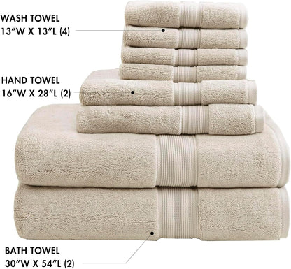 Madison Park 800GSM 100% Cotton Bathroom Bath Towel Set of 8, Natural