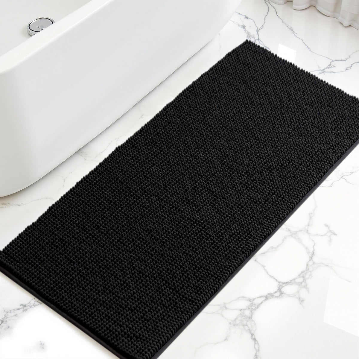 SUBRTEX Bathroom Rugs Chenille Bath Rug Soft Short Plush Bath Mat Soft Shower Mat Water Absorbent Shower Mat Quick Dry Machine Washable(White,18" x 24")