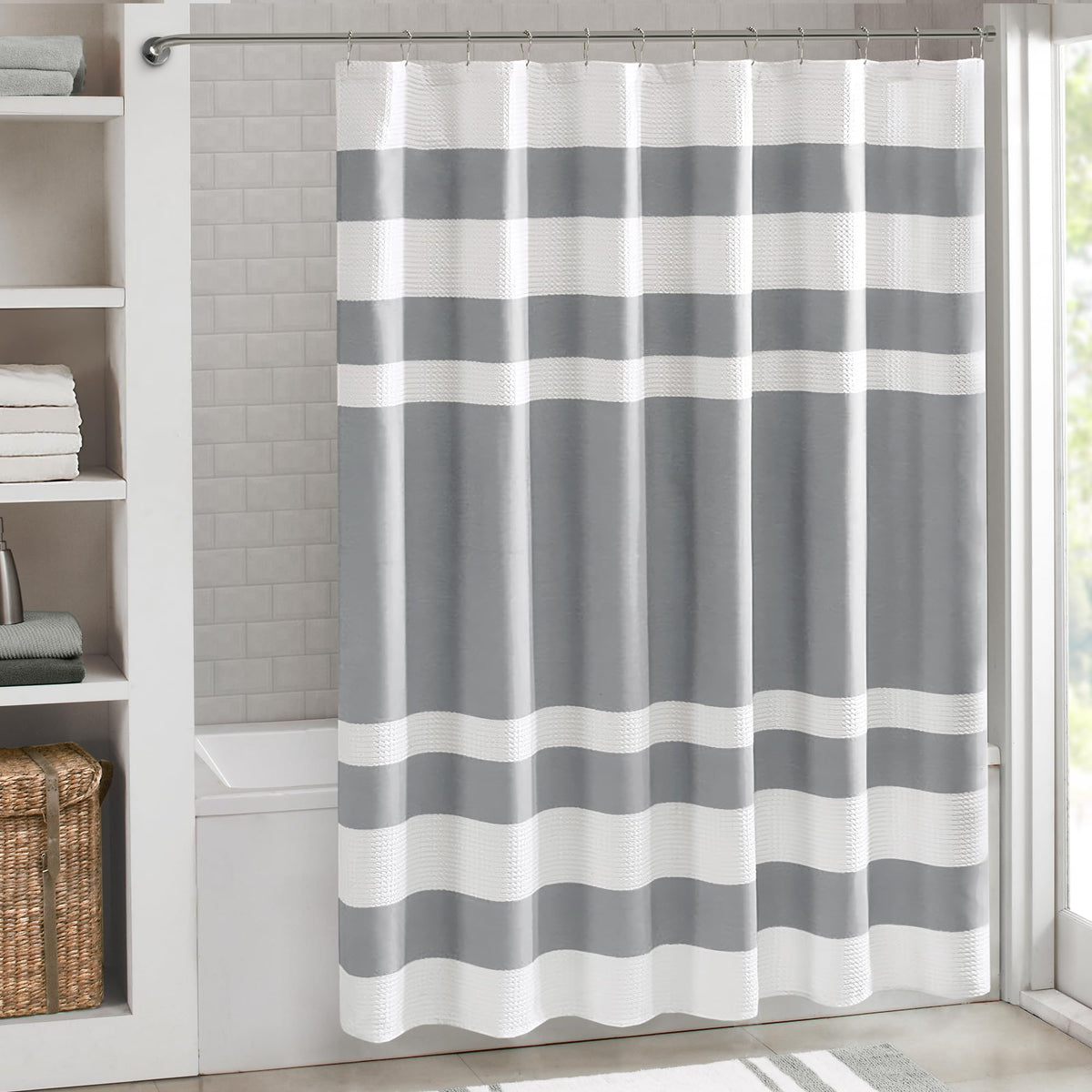 Madison Park Spa Waffle Shower Curtain for Bathroom, 72 x 72, Grey