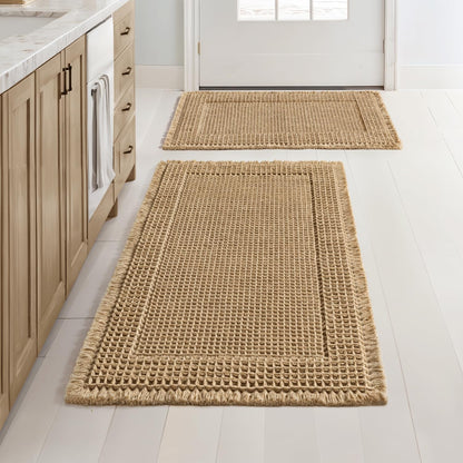 MIULEE Set of 2 Waffle Bathroom Rugs Boho Bath Mat Brown 18x30 Inch