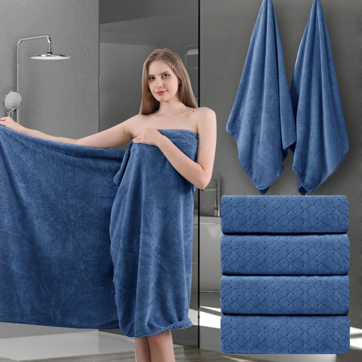 Ycosy 8-Piece Bath Towels Set,2 Oversized Bath Sheet,2 Hand Towels and 4 Washcloths - 600 GSM Soft Microfiber Highly Absorbent Quick Dry Shower Towel Collection for Bathroom Hotel and Spa,Mint Green