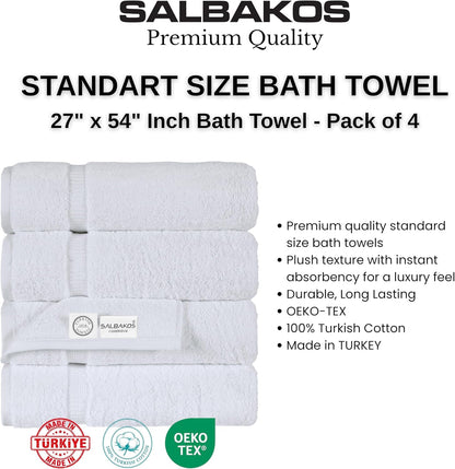SALBAKOS 4-Piece 100% Turkish Cotton Bath Towels, 27x54 inch, White