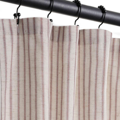 Farmhouse Striped Shower Curtain - 72x72 Inches, Linen Blend Fabric, Breathable & Machine Washable, Rustic Rust for Bathroom Decor (Hooks/Liner Not Included)