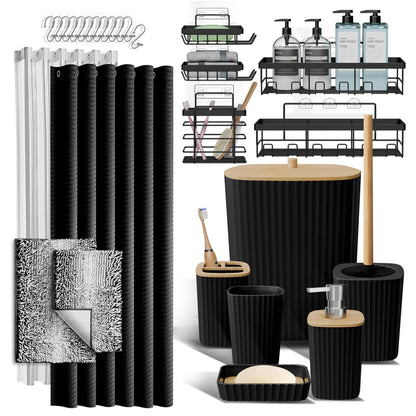 Clara Clark Black Bathroom Set, Shower Curtain Set, Bathroom Accessory Set