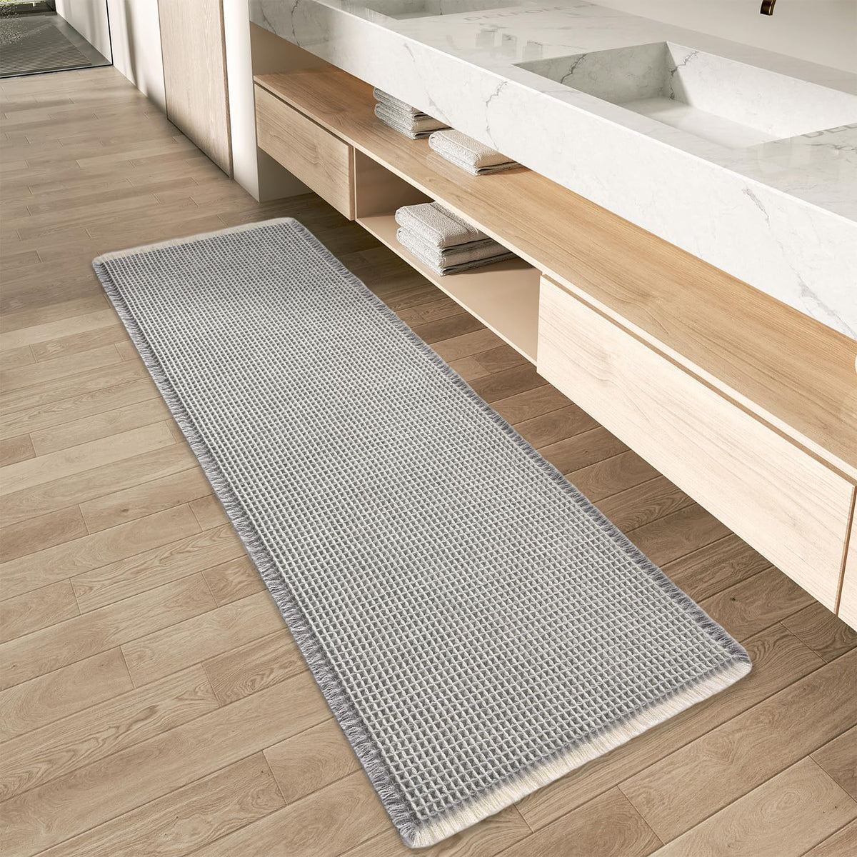 Upgraded Waffle Bath Mat Ultra Absorbent Non Slip Bathroom Mat, 17" x 24"