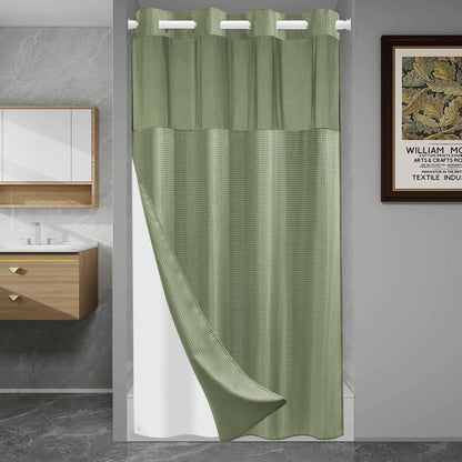 SORTTO Ringless Waffle Shower Curtain with Snap in Liner Set, 71x74, Grey