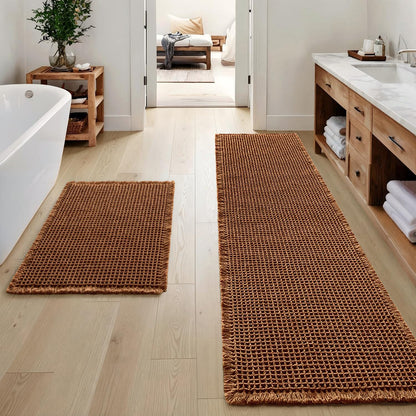 MIULEE Set of 2 Waffle Bathroom Rugs Boho Bath Mat Brown 18x30 Inch