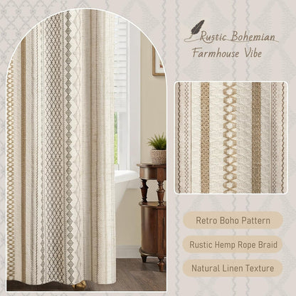 Natural Linen Boho Shower Curtain,72" W x 72" L