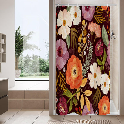 Boho Floral Shower Curtain, Vintage Botanical Fabric Curtain, 72 x 72