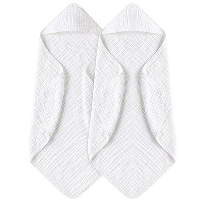 Yoofoss Hooded Baby Bath Towels 2 Pack 100% Muslin Organic Cotton with Hood