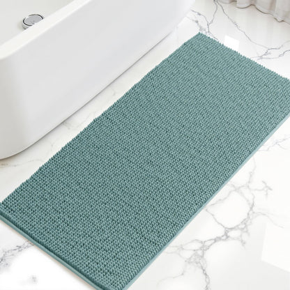 SUBRTEX Bathroom Rugs Chenille Bath Rug Soft Short Plush Bath Mat Soft Shower Mat Water Absorbent Shower Mat Quick Dry Machine Washable(White,18" x 24")